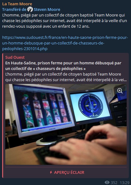 En Haute-Saône, prison ferme pour un homme débusqué par un collectif de « chasseurs de pédophiles » En Haute-Saône, prison ferme pour un homme débusqué par un collectif de « chasseurs de pédophiles »